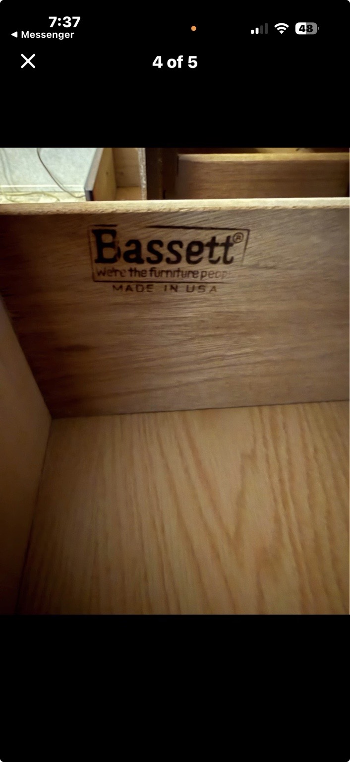 Bassett Made in USA stamp inside the dresser drawer