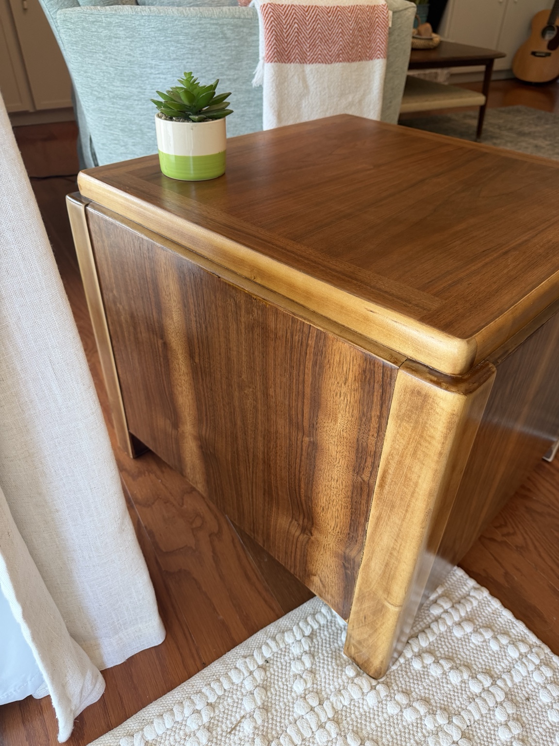 Lane end table after restoration with rich walnut finish