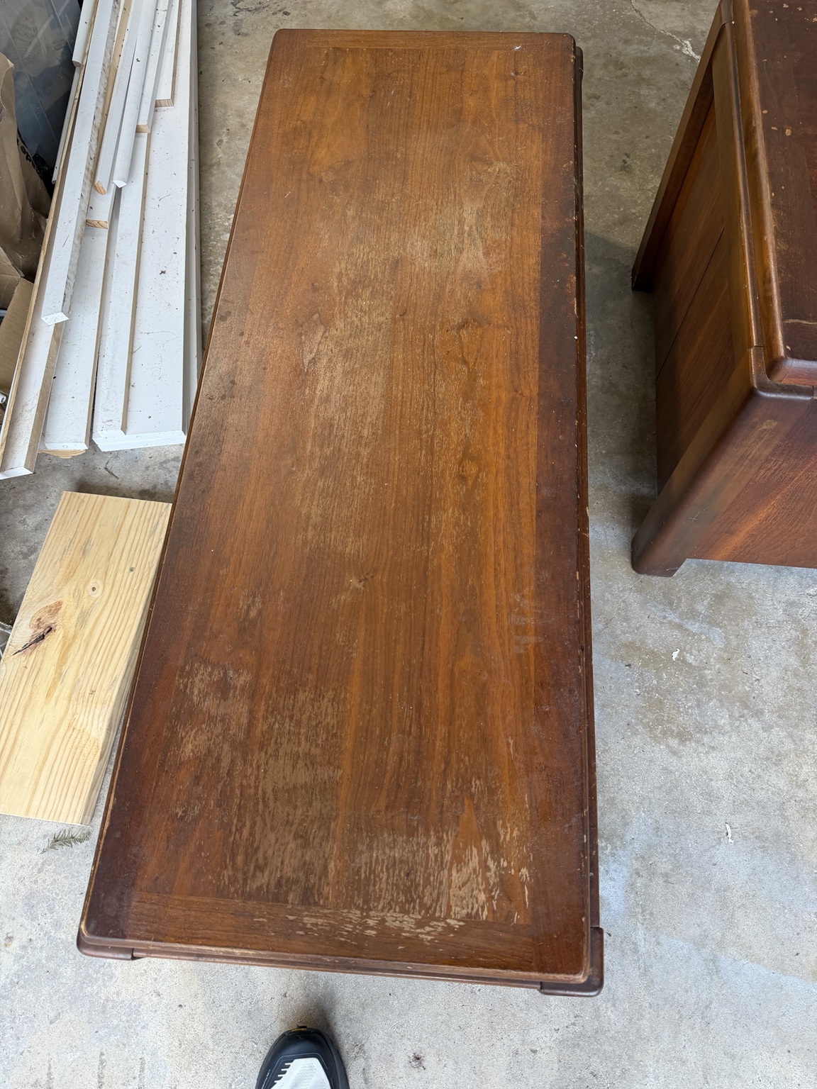 Lane coffee table before restoration showing finish wear