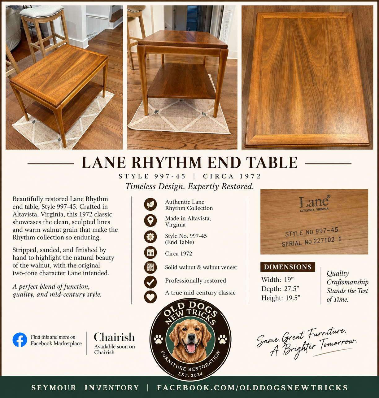 Sales sheet for the restored Lane Rhythm table